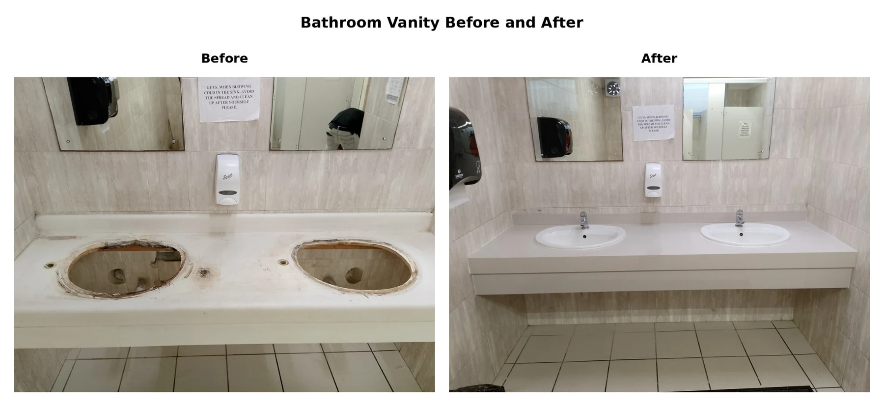 Bathroom vanity before and after comparison